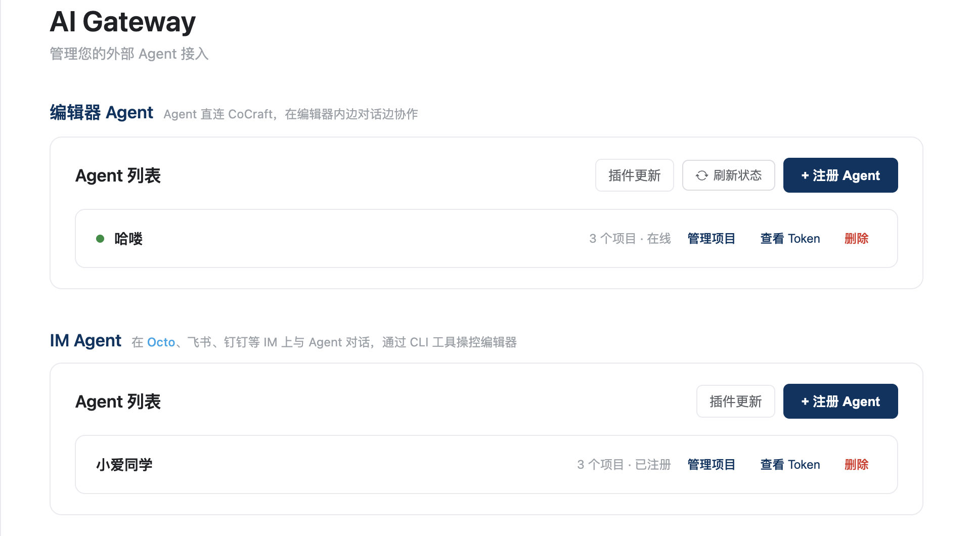 CoCraft Agent Gateway 管理界面